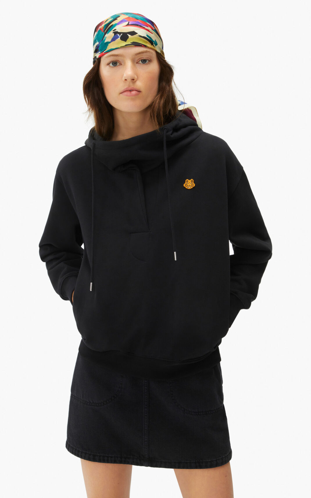 Kenzo Hooded cowl neck φουτερ με κουκουλα γυναικεια μαυρα | GR216003